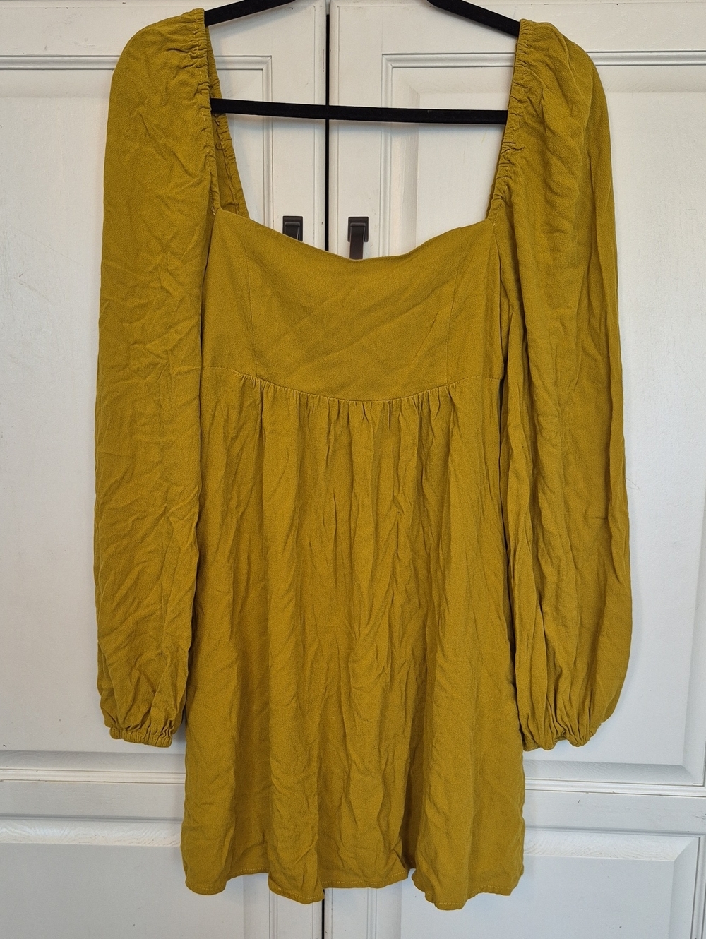 Jackson Rowe Ochre Yellow Ferrah Square Neck Puff Sleeve Mini Dress
